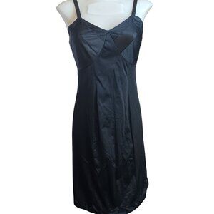 Vintage Charmode 1960's 11 Petite Junior Black Satin Spaghetti Strap Slip Dress